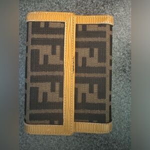 fendi zucca canvas leather folding wallet
